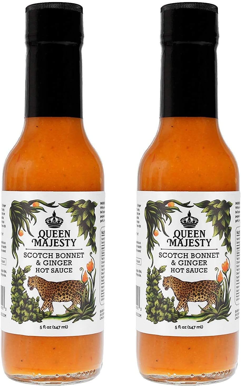 Queen Majesty Hot Sauce - Scotch Bonnet & Ginger Hot Sauce, 5 Fl Oz (2 Pack) - All Natural, Vegan, Gluten Free, Sugar Free, Made in the USA, Featured on Hot Ones