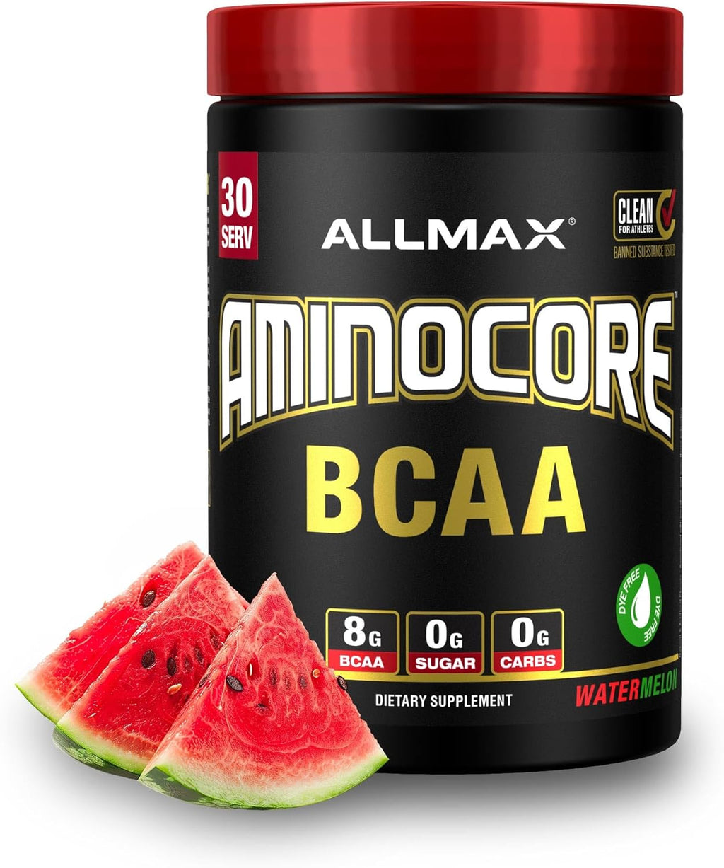 ALLMAX AMINOCORE BCAA Powder for Workout Muscle Recovery & Increased Endurance - Sugar Free, No Fillers 8.18 Grams Bcaas Amino Acids, B Vitamins for Women and Men - 30 Servings | Watermelon, 345g