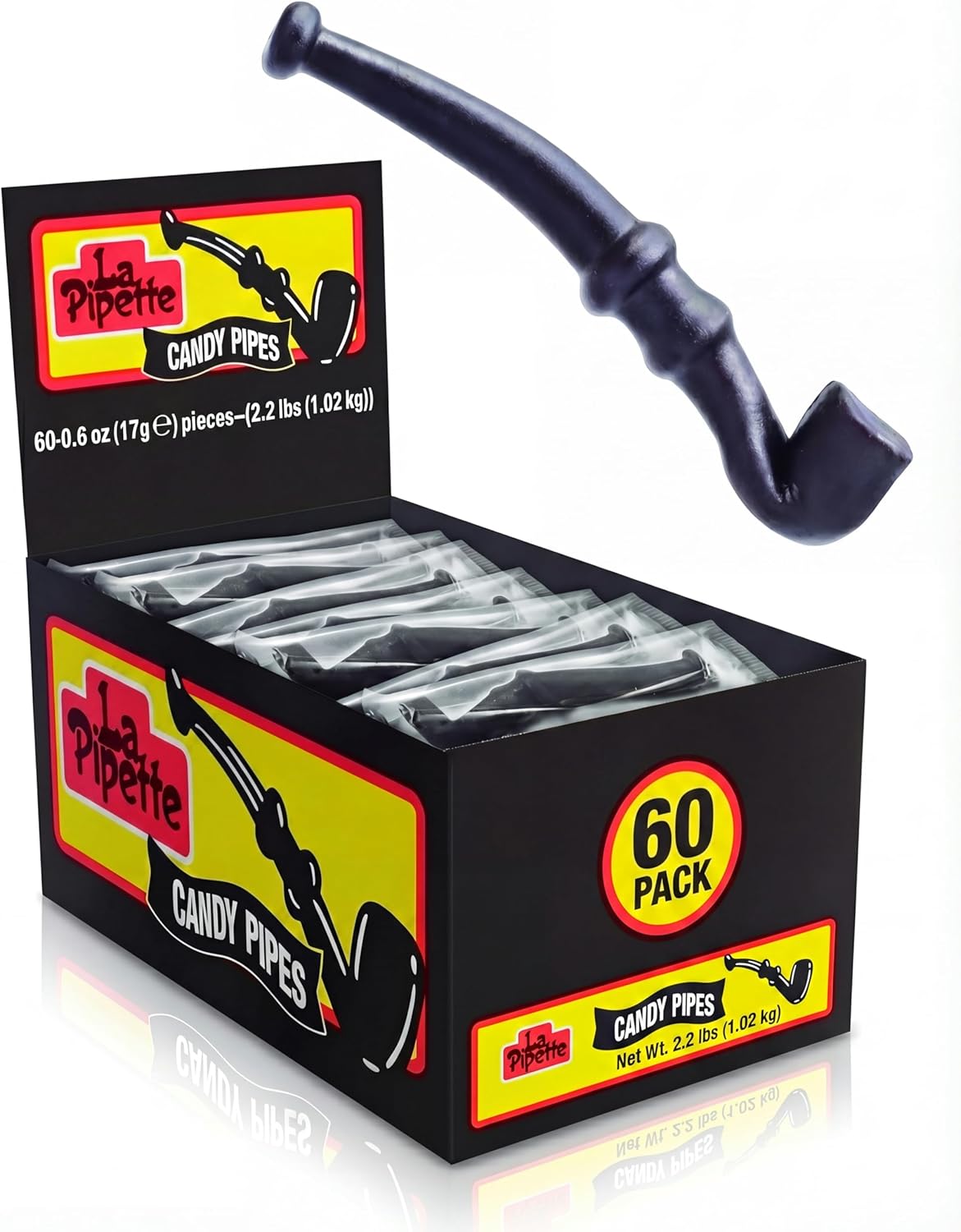 La Pipette Gourmet Black Licorice Pipes - Old Fashioned Individually Black Wrapped Candy Liquorice - Sweet & Salted, Soft Finnish Licorice Gift - Box of 60, Bulk Novelty Treats for Sharing, Birthday