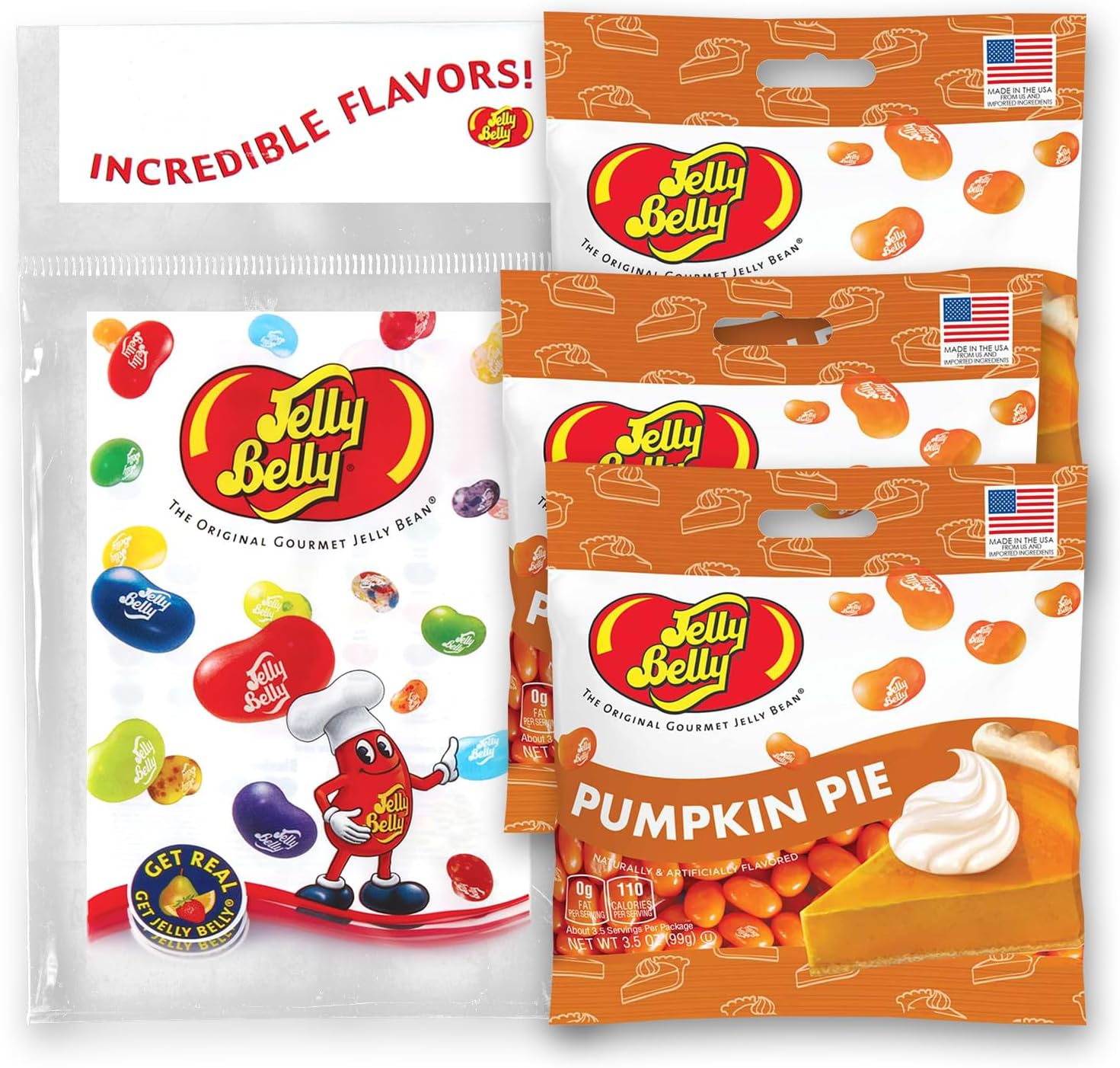 Jelly Belly Pumpkin Pie Jelly Beans, 3.5 oz Grab & Go Bags - Pack of 3 sold in Jelly Belly Bag