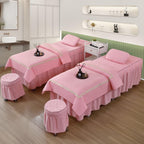 4-Piece Spa Massage Table Bedding Set, Full Bed Cover with Face Hole, Breathable Massage Bed Sheet, Color Massage Table Skirt for Salon Massage(Pink,185x70cm(73x28inch))