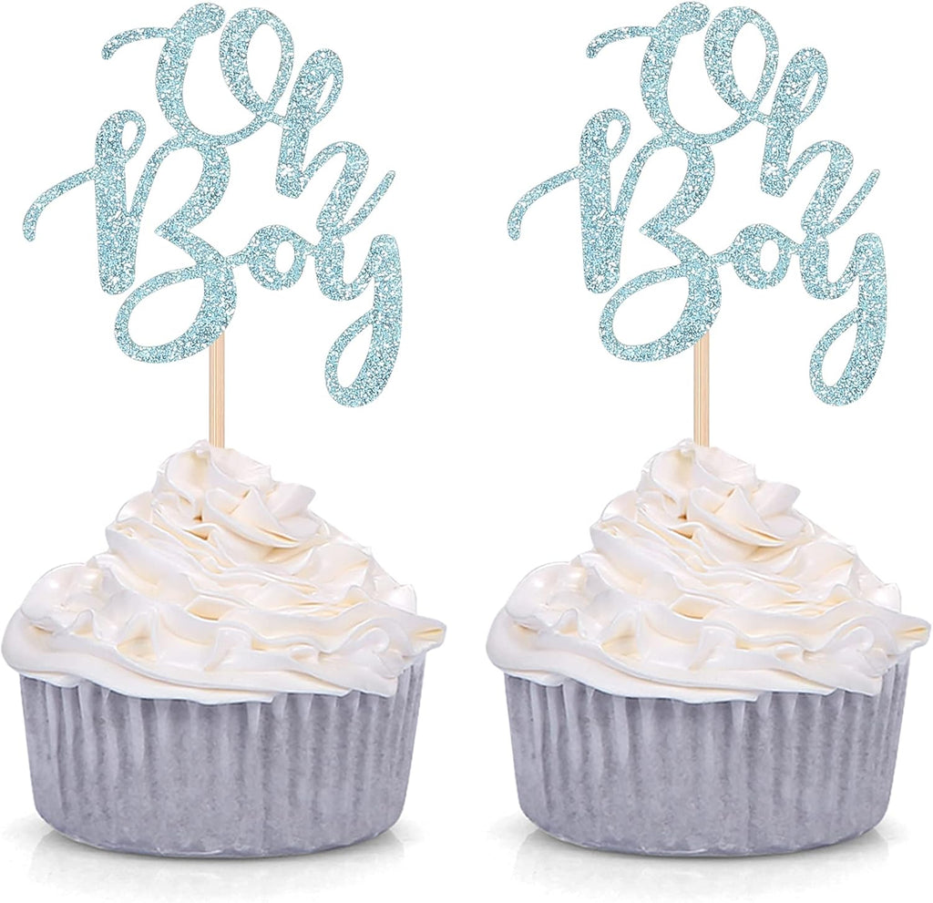 Blue Oh Boy Cupcake Toppers Party Decors Baby Shower Decoration Picks - Set of 24