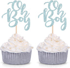 Blue Oh Boy Cupcake Toppers Party Decors Baby Shower Decoration Picks - Set of 24