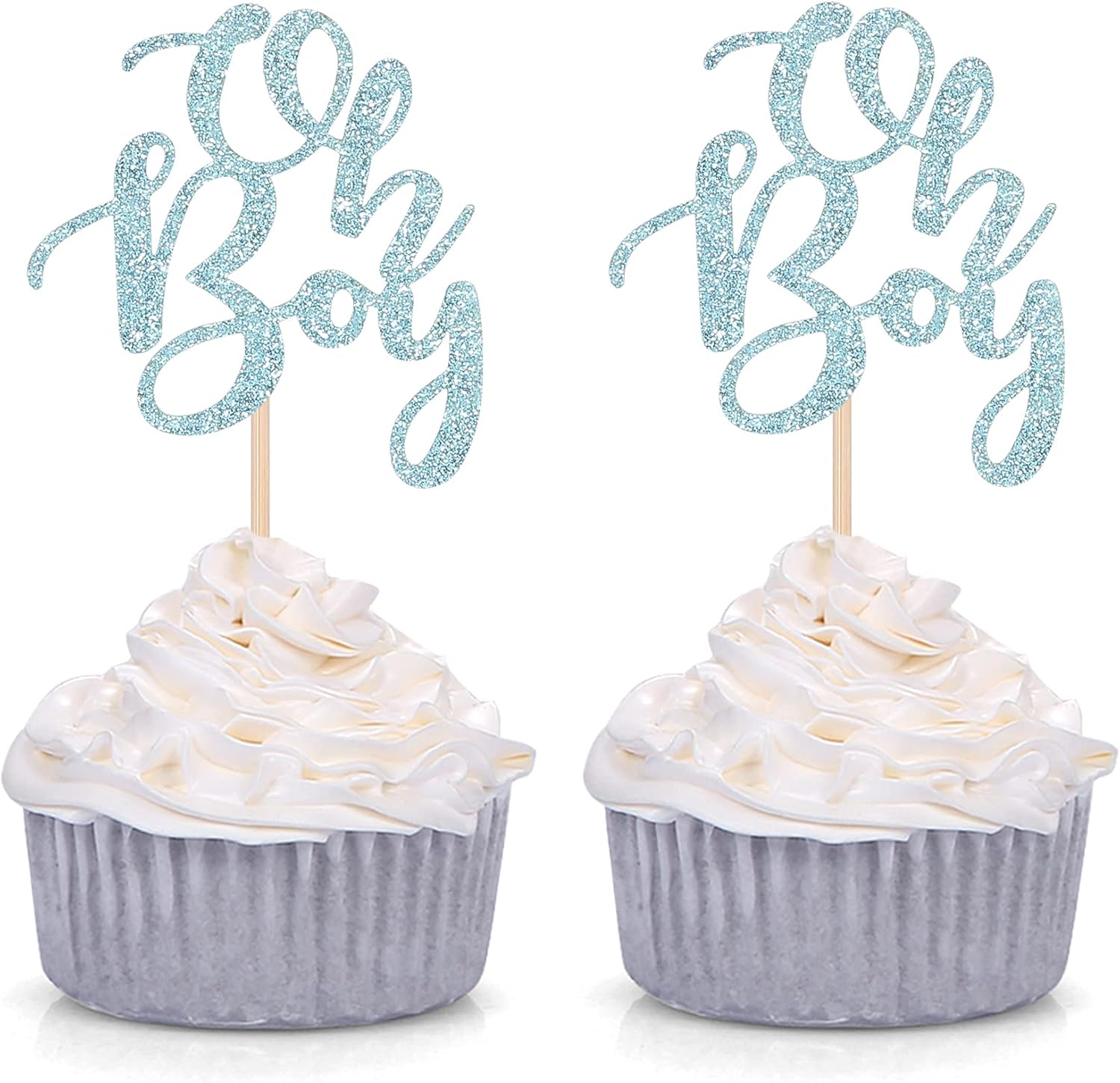 Blue Oh Boy Cupcake Toppers Party Decors Baby Shower Decoration Picks - Set of 24