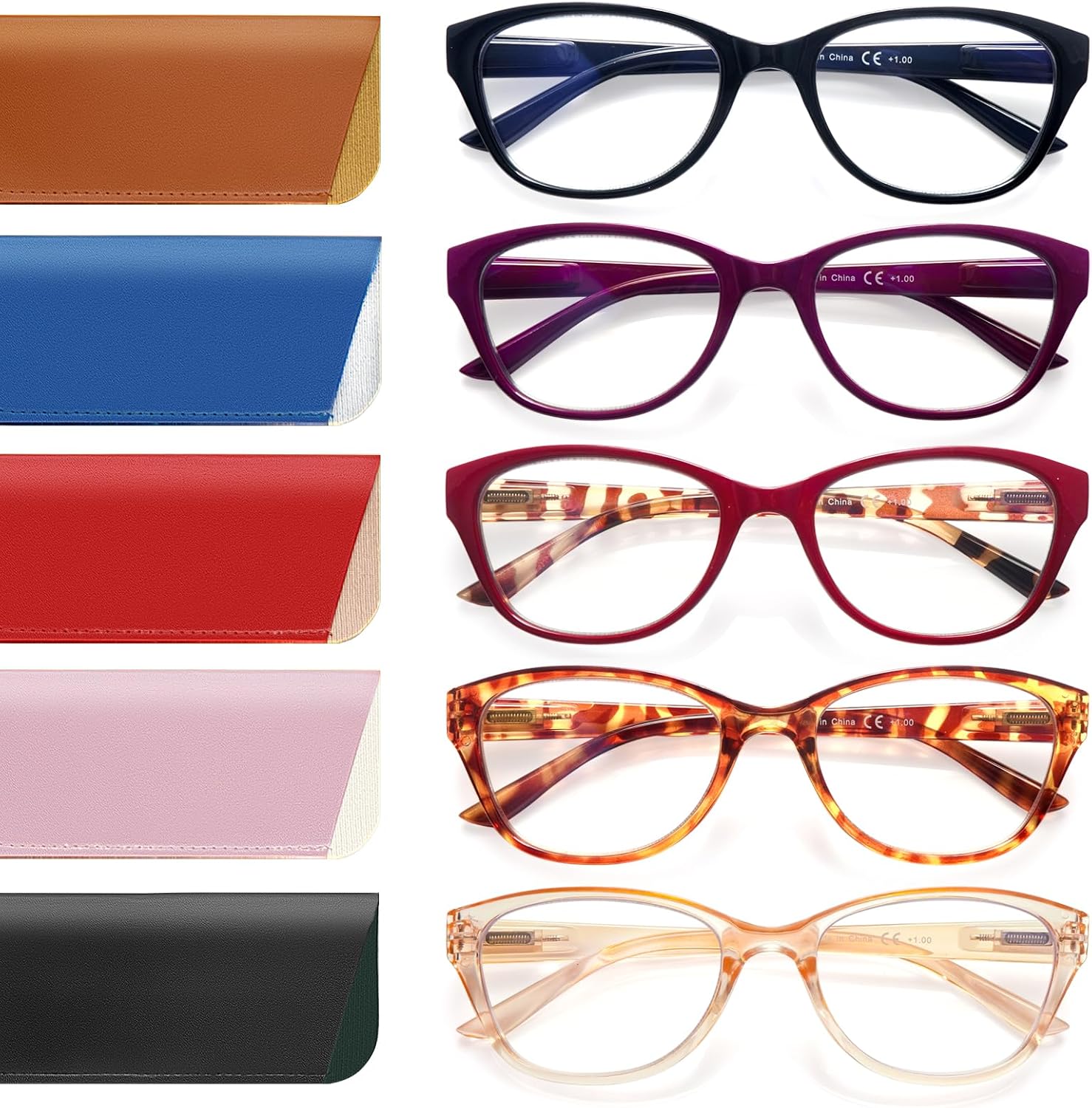 COJWIS 5 Pack Reading Glasses for Women Blue Light Blocking Computer Readers with Spring Hinge Anti Eye Strain Eyewear