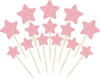 Gyufise 42Pcs Little Star Cupcake Toppers Pink Glitter Twinkle Star Cupcake Picks Wedding Engagement Bridal Shower Baby Shower Birthday Party Cake Decorations Supplies 3 Sizes