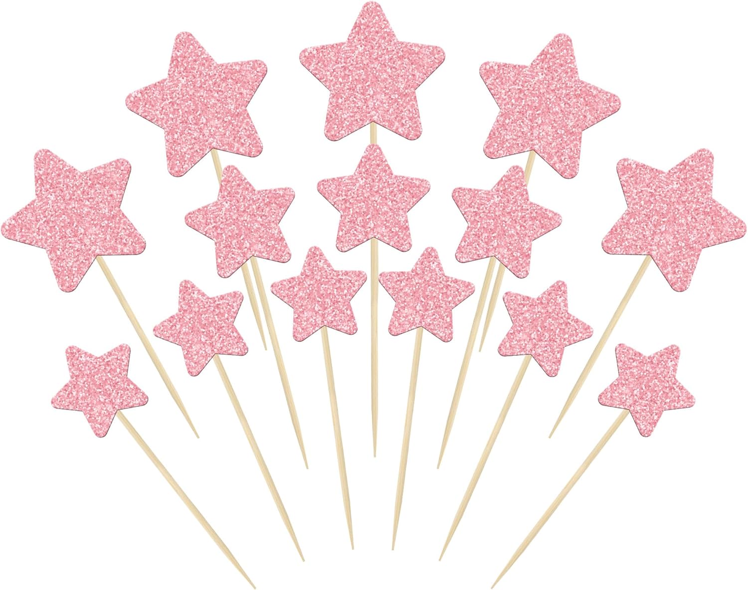 Gyufise 42Pcs Little Star Cupcake Toppers Pink Glitter Twinkle Star Cupcake Picks Wedding Engagement Bridal Shower Baby Shower Birthday Party Cake Decorations Supplies 3 Sizes