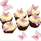 YOcity 48Pcs Edible Butterflies Cake Cupcake Toppers Pink Wafer Paper Butterfly Cake Decorations for Wedding Birthday Party Cupcakes Decorating Pink