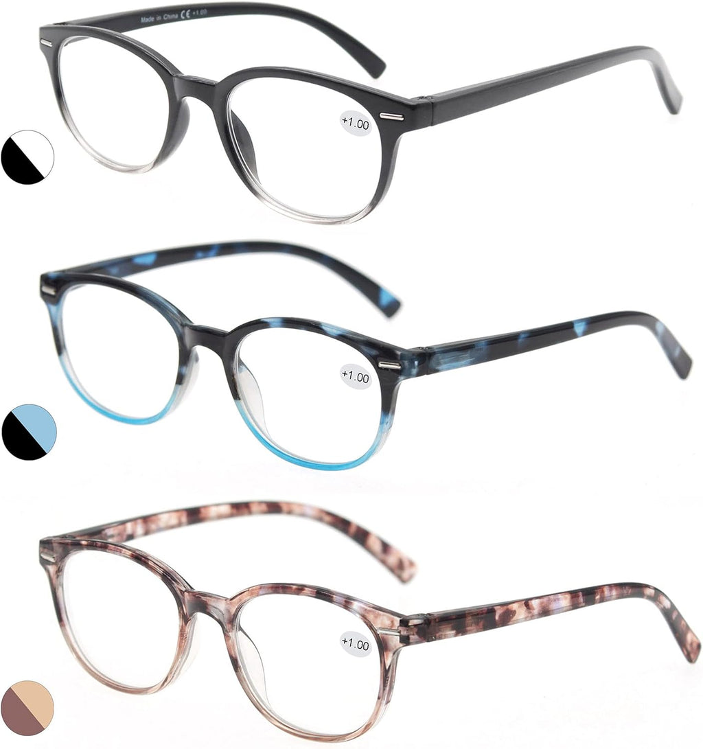 MODFANS Reading Glasses 2.75 Women 3 Pack Spring Hinge Fashion Round Stylish for Reading with Pouch