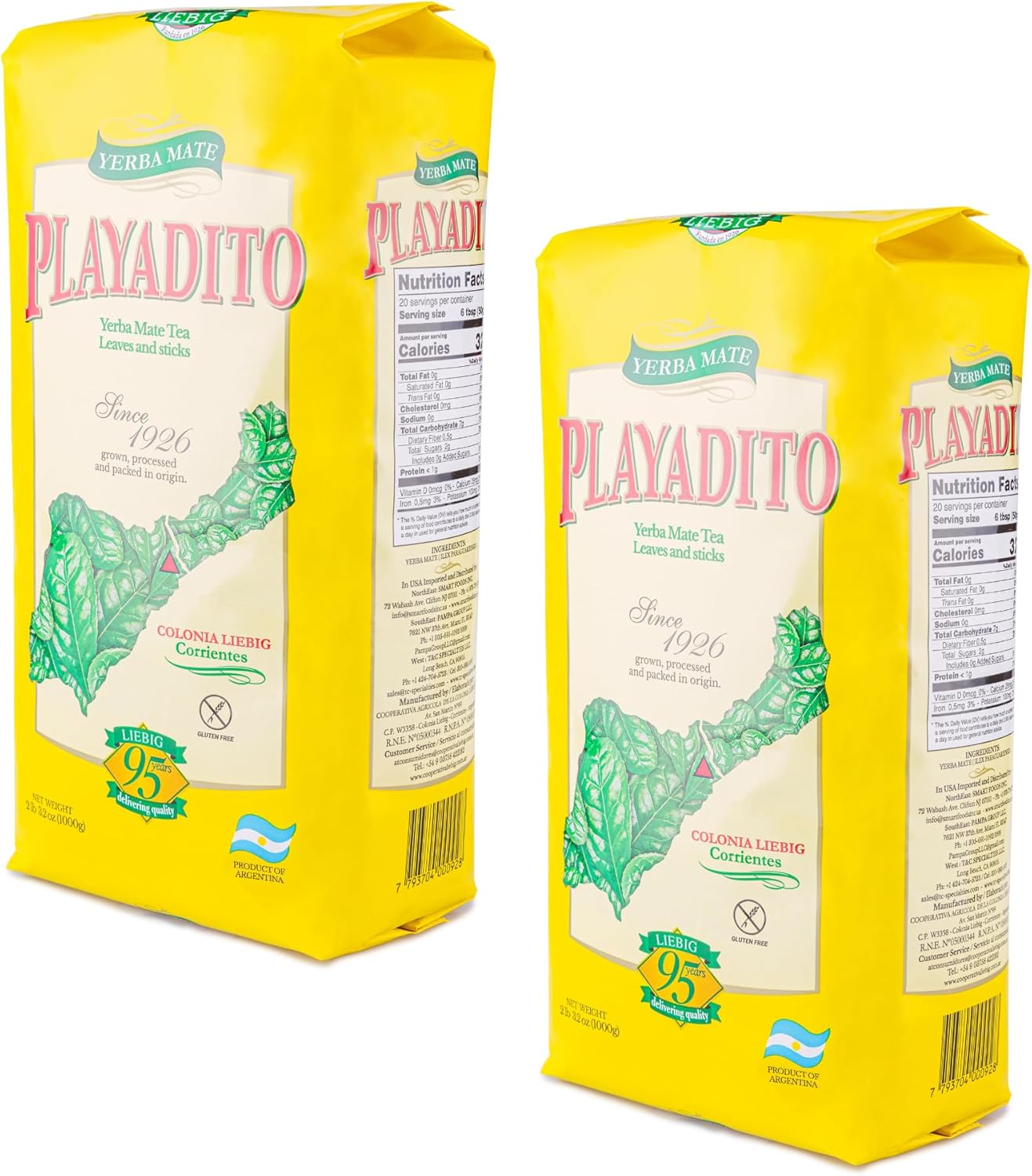 Yerba Mate Playadito 1 kg. | 2.2 lbs. - 2 Pack.