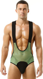 Mens Mesh Briefs Suspenders Singlet Bodysuit One Piece Leotard Wrestling Singlet Underwear