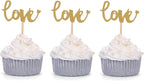 Set of 24 Golden LOVE Cupcake Toppers Wedding Party Decors Muffin Picks Party Dessert Bar Decorations - Pack of 24