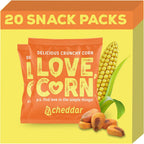 LOVE CORN Cheddar | Delicious Crunchy Corn Snacks | .07oz x 20 Gluten Free, Vegan Bags | Convenient for Lunch Boxes, Commuting & Office Snacks