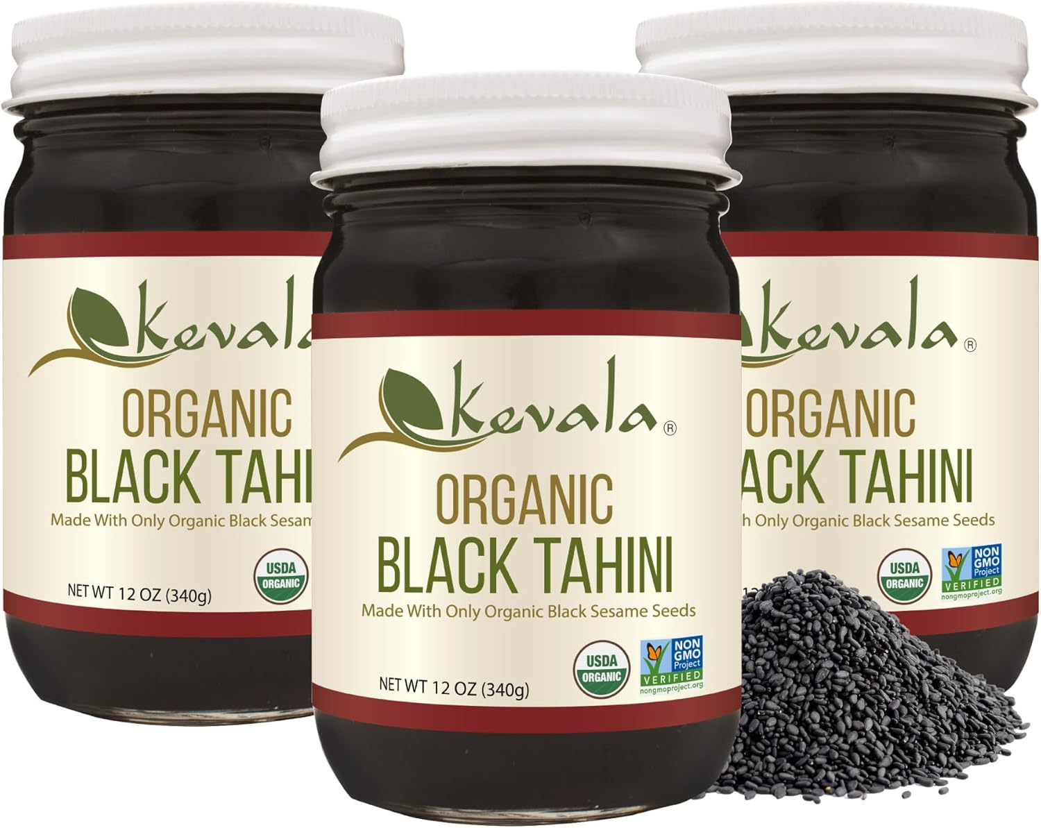 Kevala Organic Black Tahini - Gluten Free Black Sesame Paste (12 Oz (Pack of 3))
