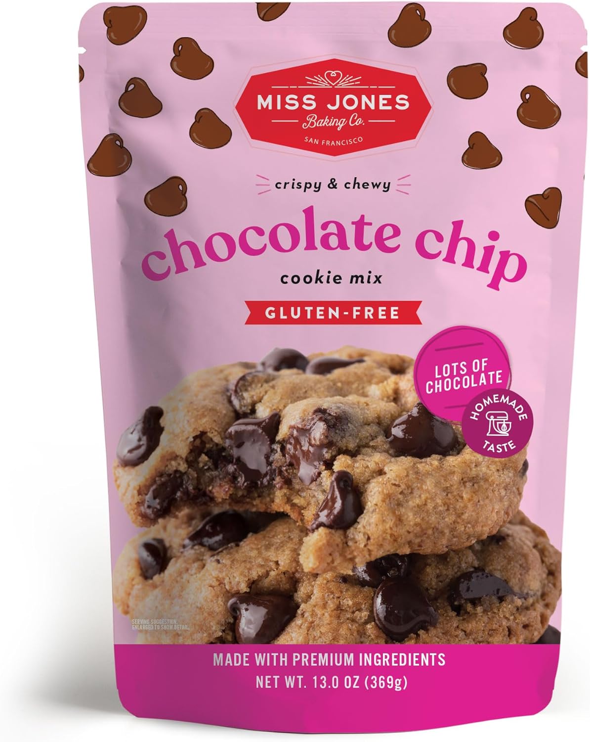 Miss Jones Baking Gluten-Free Chocolate Chip Cookie Mix - More Chocolate Chips, 50% Lower Sugar, Naturally Sweetened Desserts & Treats, 13 Ounce (Pack of 1)
