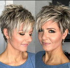 ccXrC Layered Gray Wavy Wigs for White Women Short Hair Ombre Gray Pixie Synthetic Wig Natural Curly Short Hairstyle for Older Women Natural Looking Daily Party Wig
