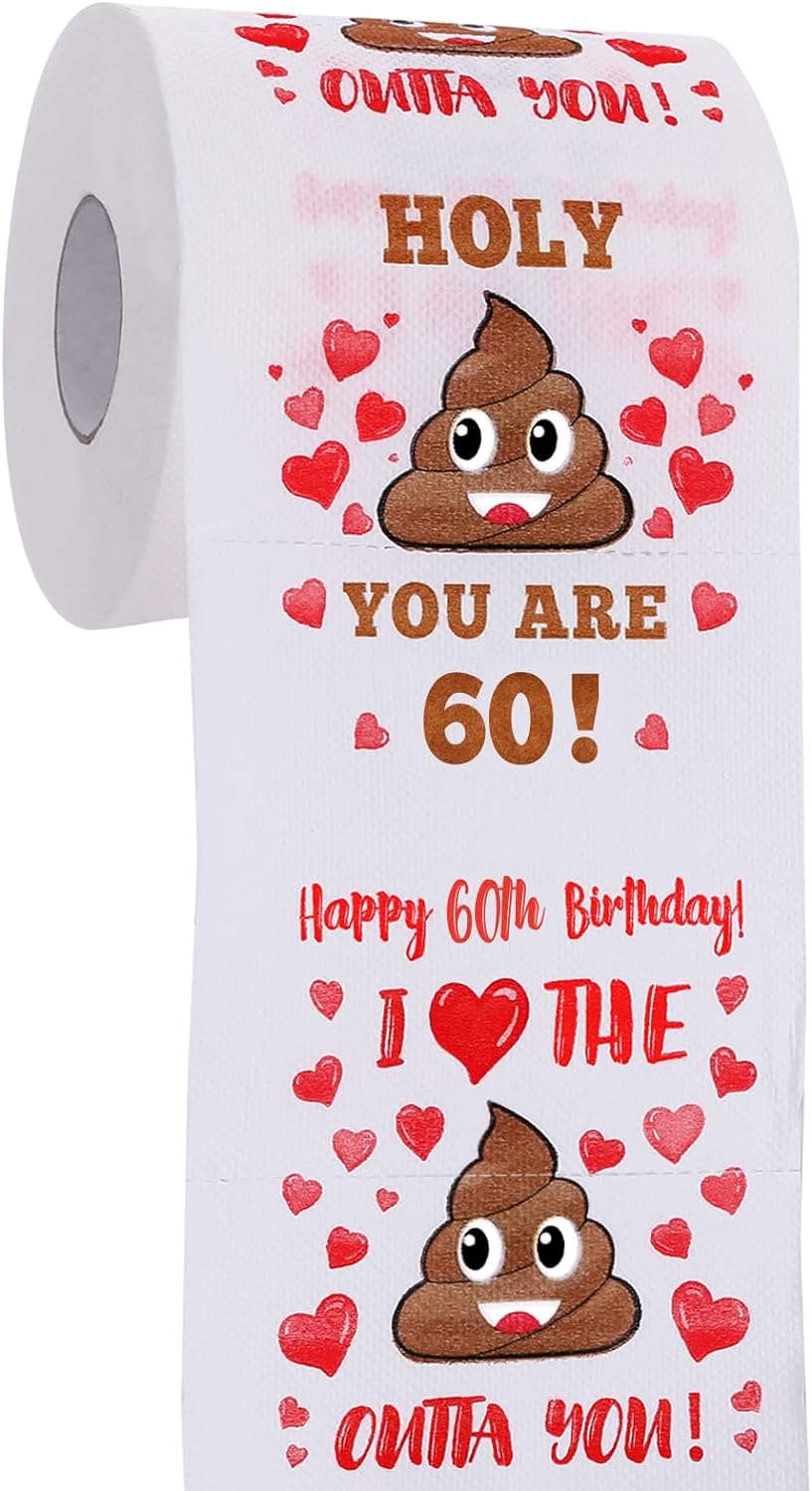 60th Birthday Gifts for Women, Men, Her, Him - Happy Prank Toilet Paper - 60th Birthday Decorations, Party Supplies Favors - 60 Years Old Funny Gag Gift Ideas, Novelty Bday Present for Friends, Family