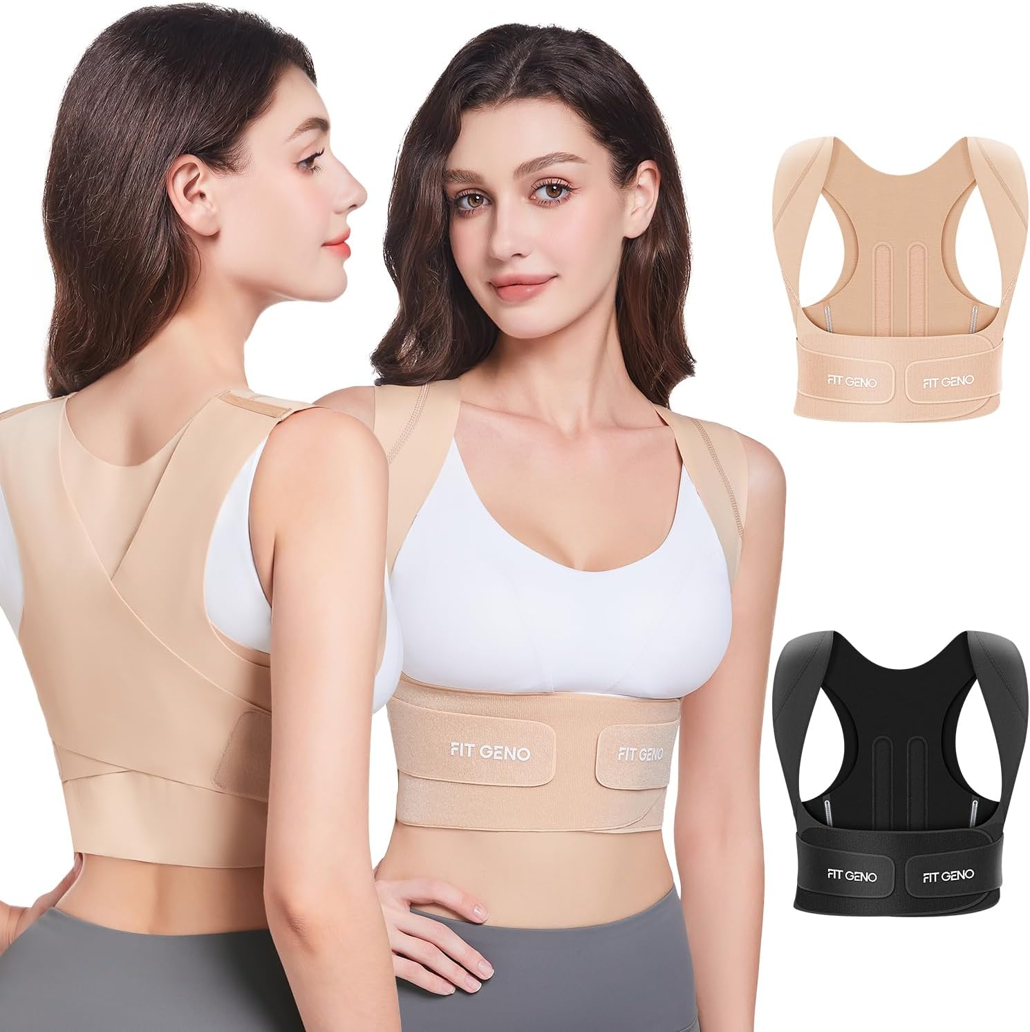 Fit Geno Posture Corrector for Women Invisilite: Invisible Lightweight Back Brace for Neck Shoulder & Upper Back Pain Relief - Improve Posture Correct Hunchback Slouching Under Clothes Large