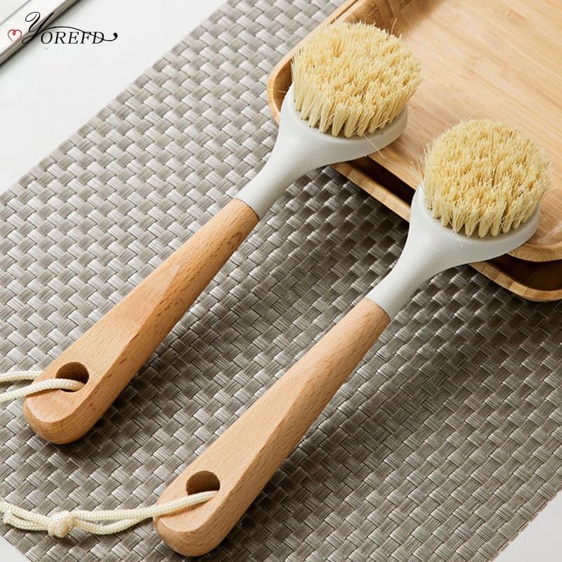 2pcs Kitchen Wooden Long Handle Cleaning Brush Pan Pot Bowl Tableware Dish Washing Home Tool
