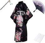 Kimonos for Women Japanese Style Satin Kimono Robe with Bow Belt Fan Hair Accessory and Tabi Socks