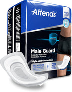 Attends Discreet Male Guard Bladder Control Pad, 12-1/2 Inch Length Maximum Absorbency Polymer One Size Fits Most Male Disposable, ADMG20 - Pack of 20