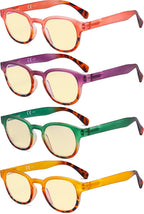 Eyekepper 4 Pack Ladies Computer Glasses - Blue Light Filter Readers for Women Anti Glare Reading Glasses Yellow Tinted +1.75