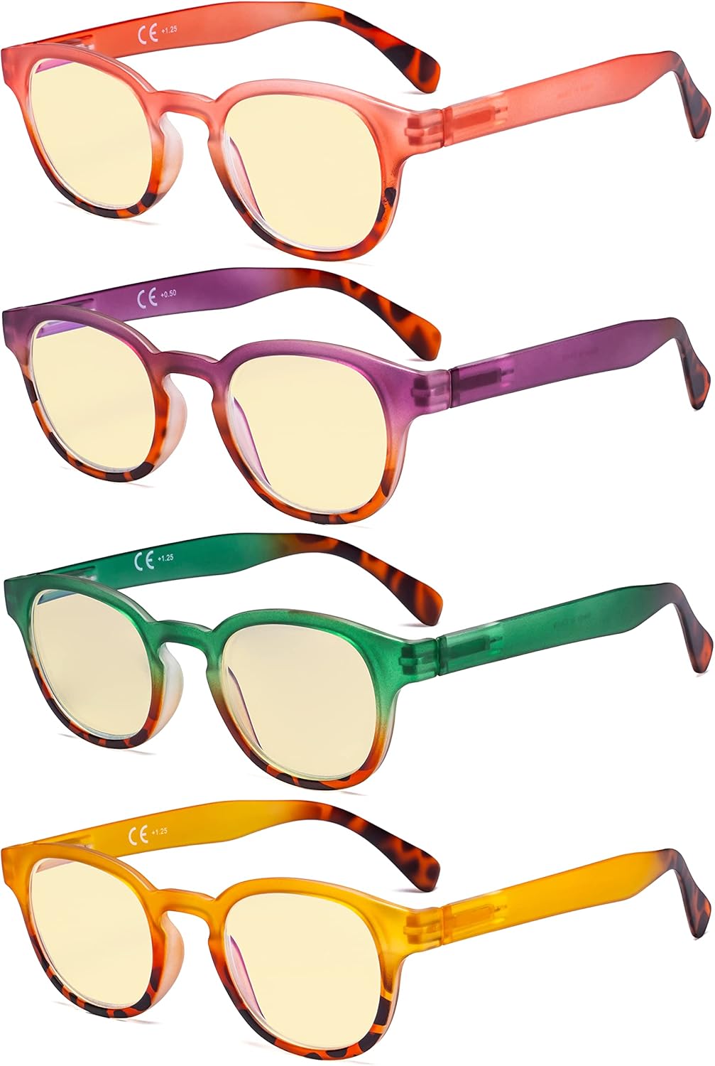 Eyekepper 4 Pack Ladies Computer Glasses - Blue Light Filter Readers for Women Anti Glare Reading Glasses Yellow Tinted +1.75
