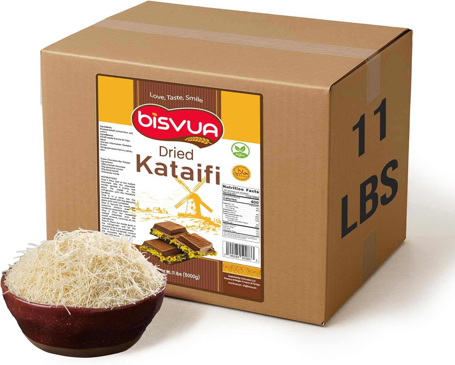 BISVUA Premium Bulk Dried Kataifi 5 kg (11 lbs) - Perfect for Viral Dubai Chocolate Bar Pistachio Stuffed Desserts knafeh, Kunafa, and Middle Eastern Pastries - kataifi shredded fillo dough