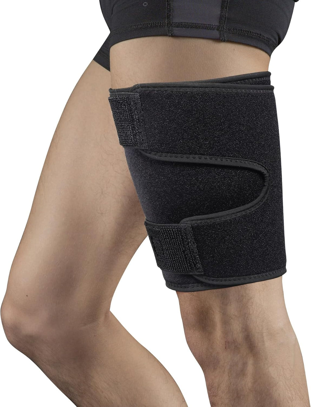Thigh Brace, Hamstring Quadriceps Support and Thigh Wraps , Adjustable Compression Sleeve Support for Pulled Groin Muscle, Sprains, Tendonitis, Sciatica Pain and Sports Recovery for Men and Women (Black)