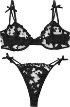 Sexy Womens Underwire Strappy Embroidered Mesh Sheer Lingerie V Neck Set See Bra 2 Piece