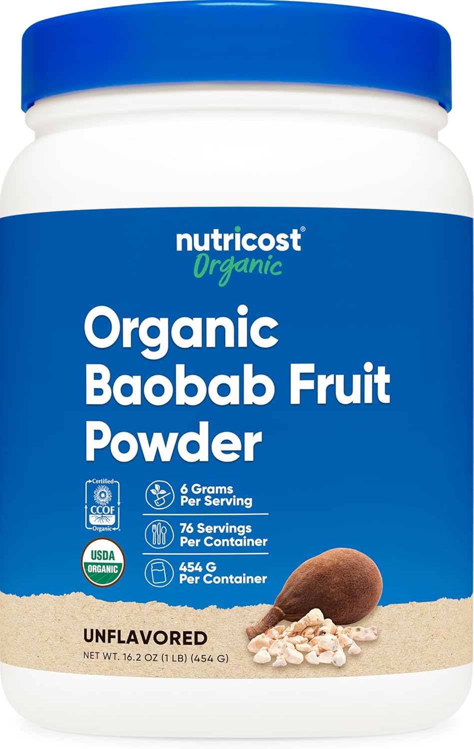 Nutricost Organic Baobab Fruit Powder Unflavored (1 LB) - Vegan, GMO-Free, Gluten Free