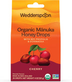 Wedderspoon Organic Manuka Honey Drops, Cherry, Bee Propolis & Echinacea, 20 Count, USDA Organic, Genuine New Zealand Honey, Natural Remedy for Dry Throat
