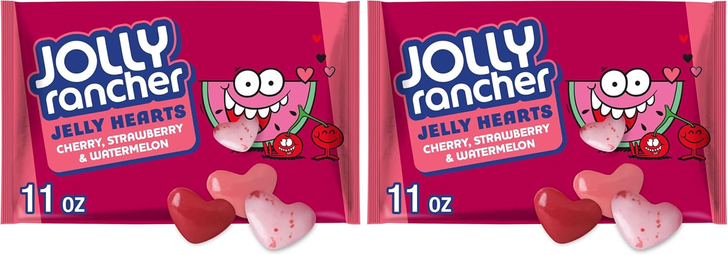 JOLLY RANCHER Assorted Fruit Flavored Jelly Hearts,Valentine's Candy Bag,11 oz,(Pack of 2)
