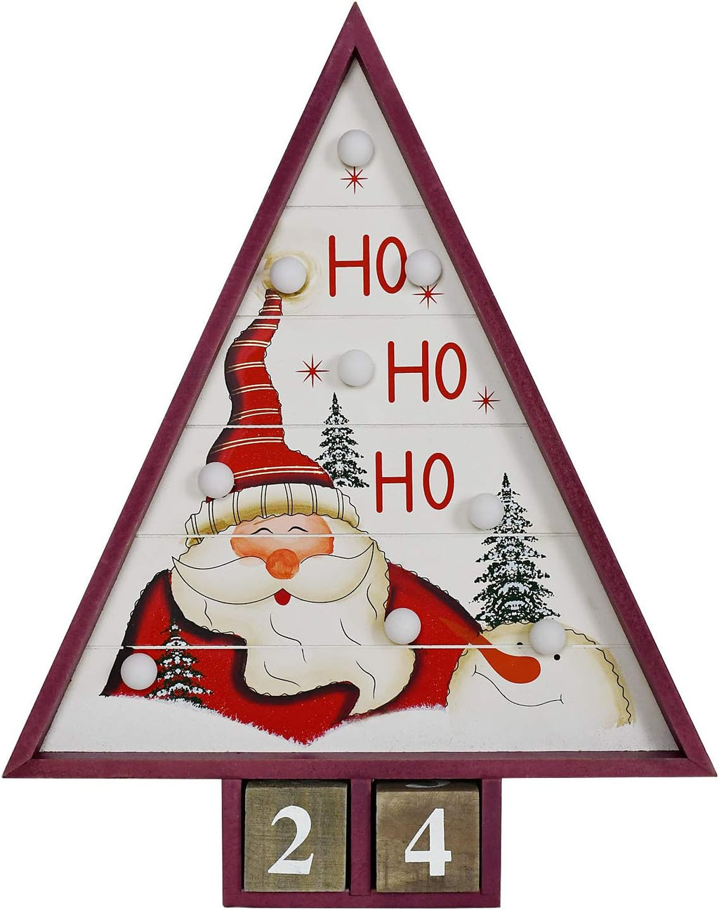 E-view Wooden Advent Countdown Calendar with Lights and 2 Blocks - Days Until Christmas Countdown - Wood Snowman Santa Christmas Tree Tabletop Decoration Rustic Holiday Xmas Decor for Home (Santa)