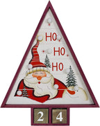 E-view Wooden Advent Countdown Calendar with Lights and 2 Blocks - Days Until Christmas Countdown - Wood Snowman Santa Christmas Tree Tabletop Decoration Rustic Holiday Xmas Decor for Home (Santa)