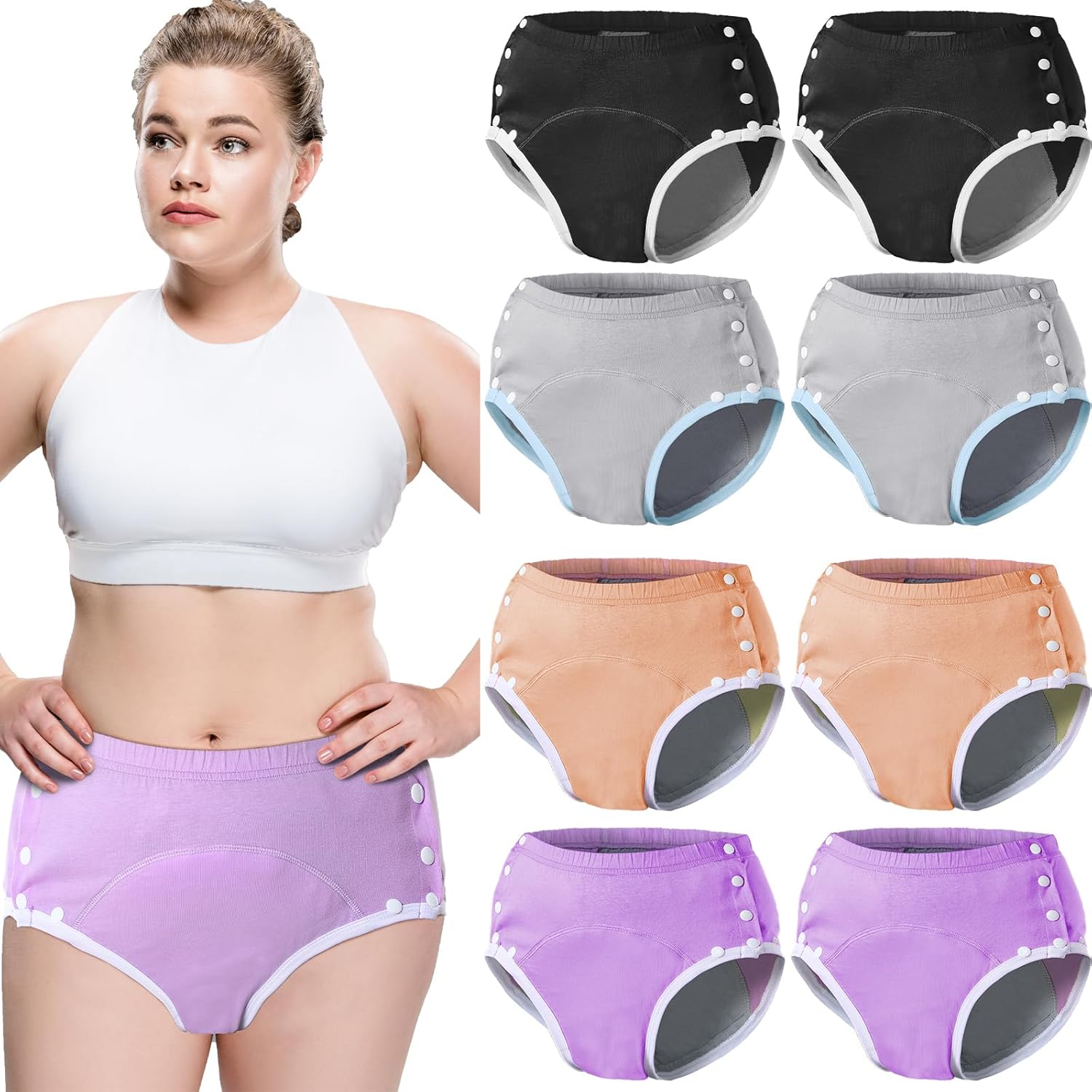 Timgle 8 Pcs Reusable Adult Diapers for Women Incontinence Adults Leak Proof Cotton Cloth Underwear Washable Absorbency Underpants Briefs Overnight Urinary Incontinence Underwear(Large)