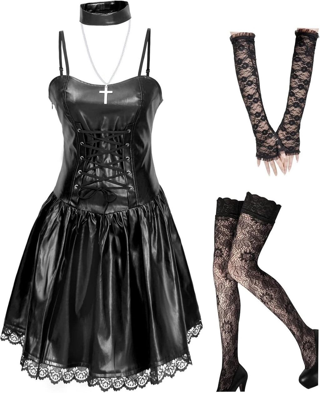 Misa Amane cosplay Faux Leather Goth Dress Outfit Costume Anime Women halloween Clothing Suits