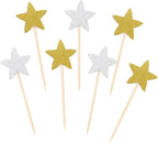 50 Pcs Star Cupcake Toppers Glitter Twinkle Star Cupcake Picks for Wedding Baby Shower Birthday Party(Gold,Silver)