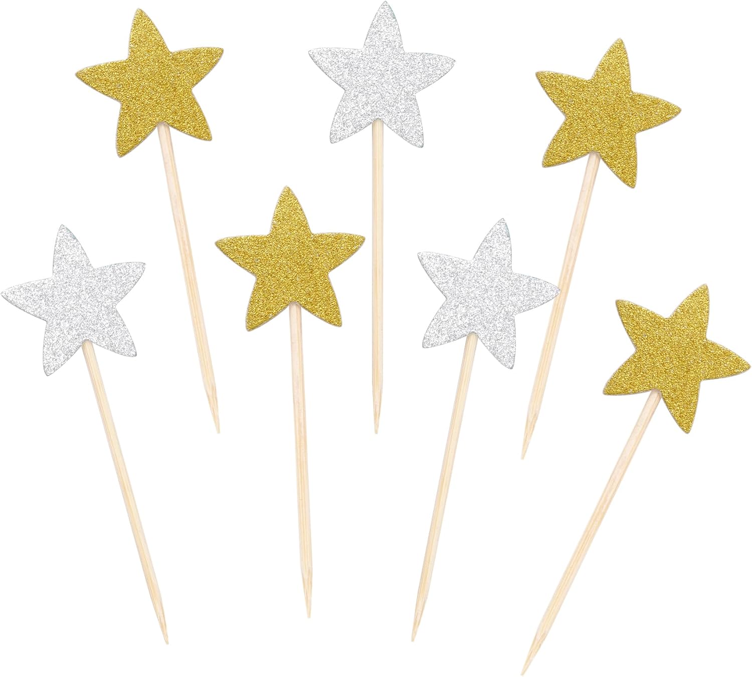 50 Pcs Star Cupcake Toppers Glitter Twinkle Star Cupcake Picks for Wedding Baby Shower Birthday Party(Gold,Silver)
