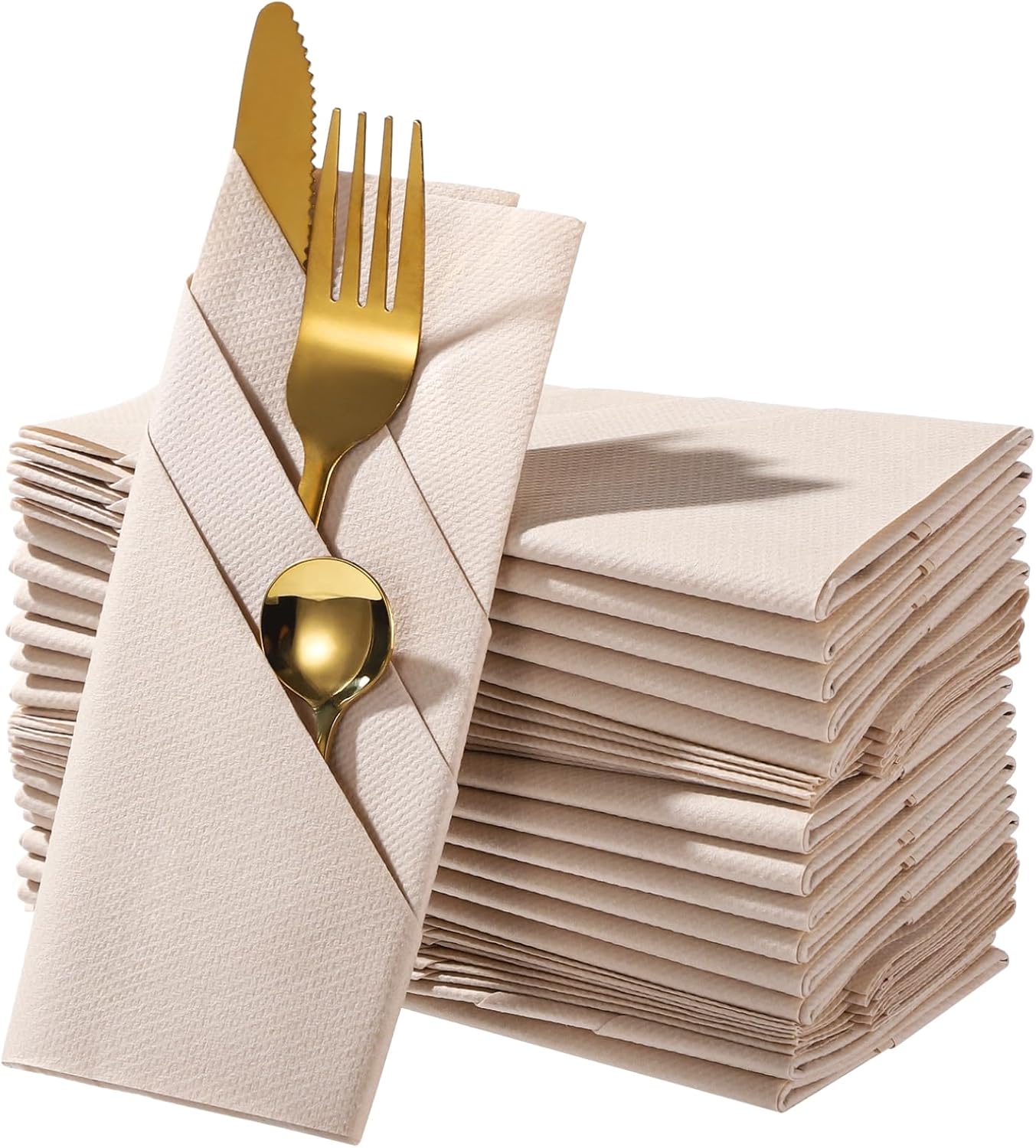 50 PCS Napkin with Built-in Flatware Pocket, Prefolded Dinner Paper Napkin, Airlaid Disposable Napkin for Silverware, Folded Cutlery Napkins for Wedding Party, Banquet, Holiday