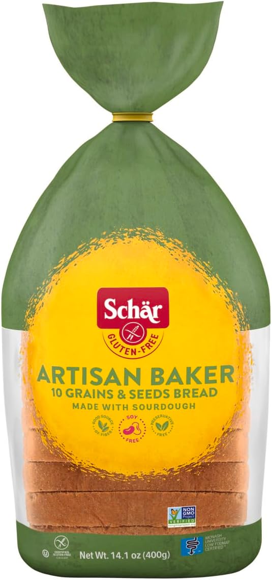 Schär Gluten-Free Artisan Baker Bread, 10 Grains & Seeds, 13.6 oz, 8-Pack – Nutritious, Non-GMO, Packed with Sunflower, Flax, Chia, Millet, and Quinoa, Perfect for Sandwiches or Toast