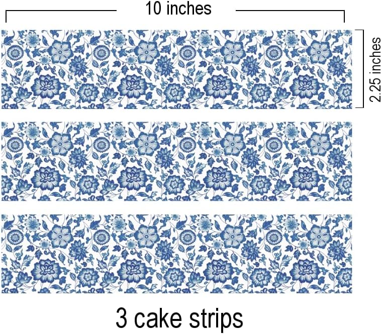 Floral Edible Cake Topper image Strips (3 per sheet) Blue Oriental flowers cake border decoration
