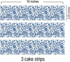 Floral Edible Cake Topper image Strips (3 per sheet) Blue Oriental flowers cake border decoration