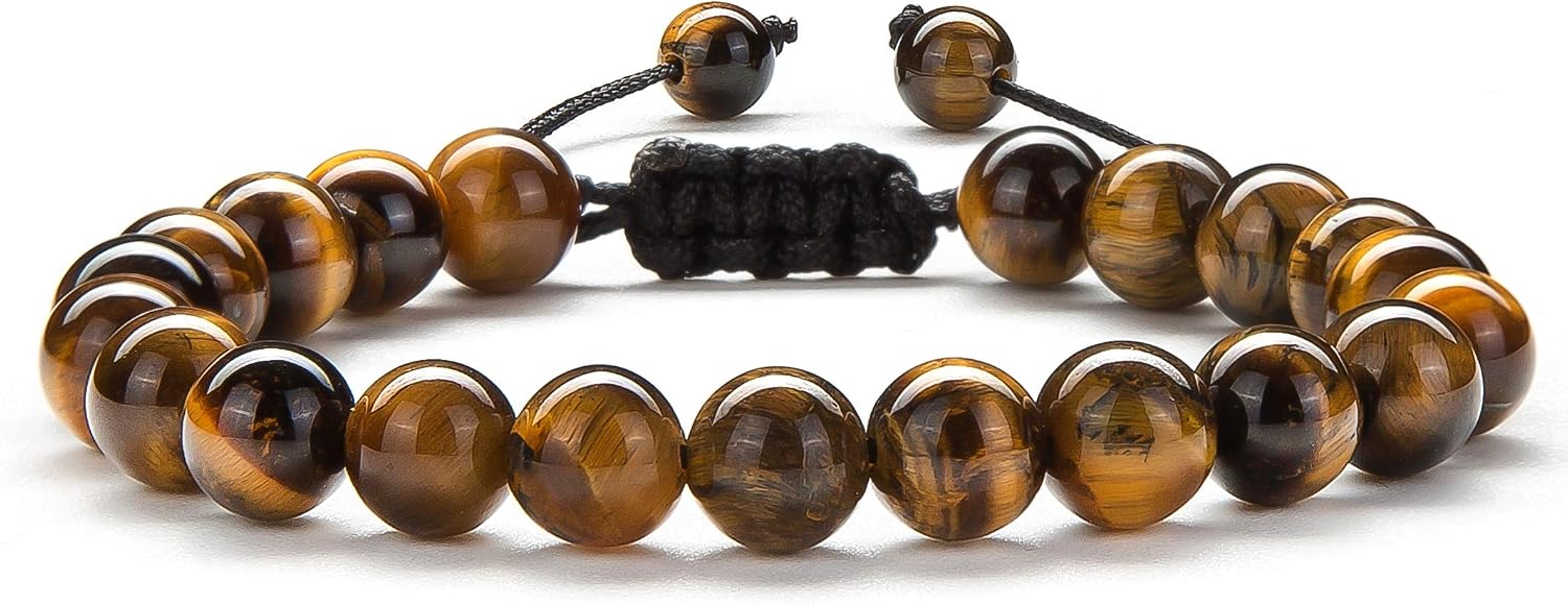 Men Women 8mm Tiger Eye Stone Beads Bracelet Elastic Natural Stone Yoga Bracelet Bangle