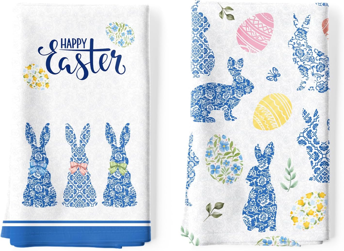 Easter Bunny Egg Tea Towels, Cotton Kitchen Towel 18.9 × 27.5 inch, Quick Drying Dish Cloth for Party Anniversary Holiday Decoration Housewarming Gifts