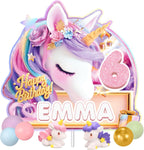 Unicorn Happy Birthday Cake Toppers for Girls 3D Glitter Layered Personalized Custom Name Age Pastel Pink Purple Gold Rainbow 1 2 3 4 5 6 Year Old Magical Forever DIY Decoration Decorating Kit