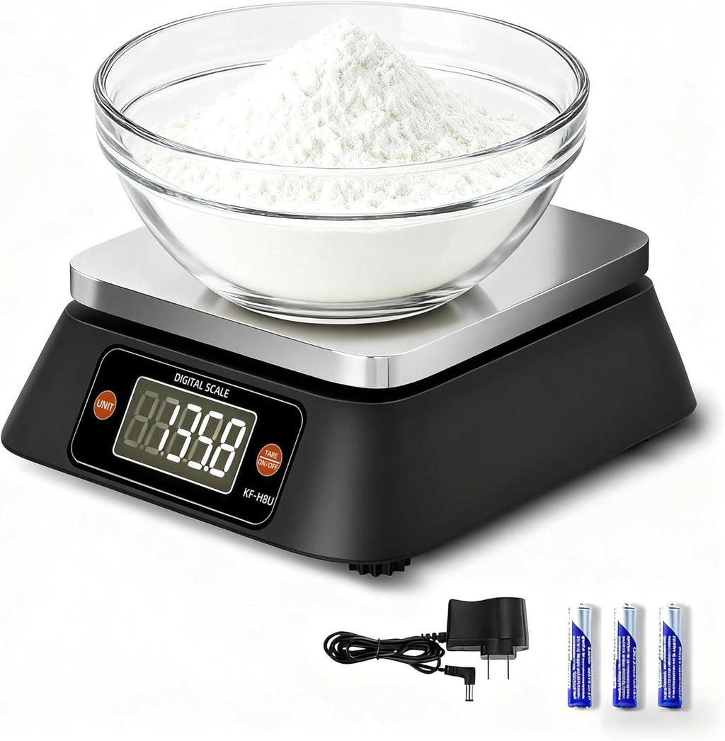 Kitchen Scales Digital Weight Grams and Ounces, YONCON KF-H8U Food Scale for Bakers, Candle and Soap Making, Baking Scale with Stainless Steel Large Platform, 22lb, 3*AA Batteries and AC Power Adapter