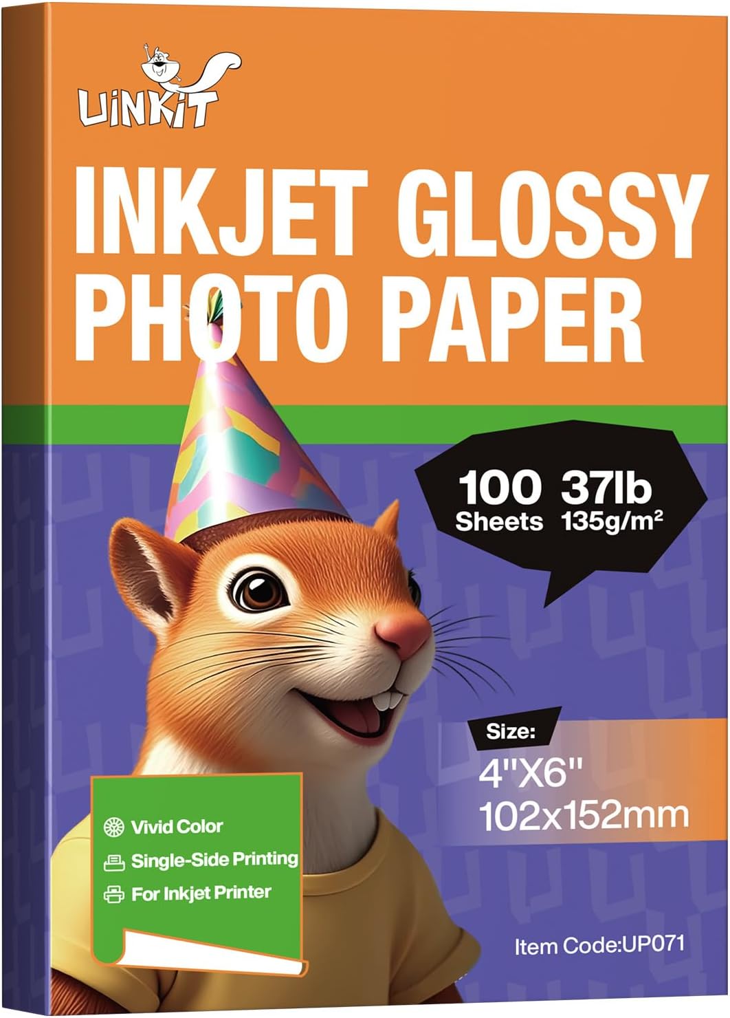Uinkit 37lb Thin Inkjet Photo Paper 4X6 Inches Professional Glossy 100 Sheets Single Side DIY Chip Bag 135gsm Photos Picture for Inkjet Printer with Dye Ink Brochure (4X6X100)