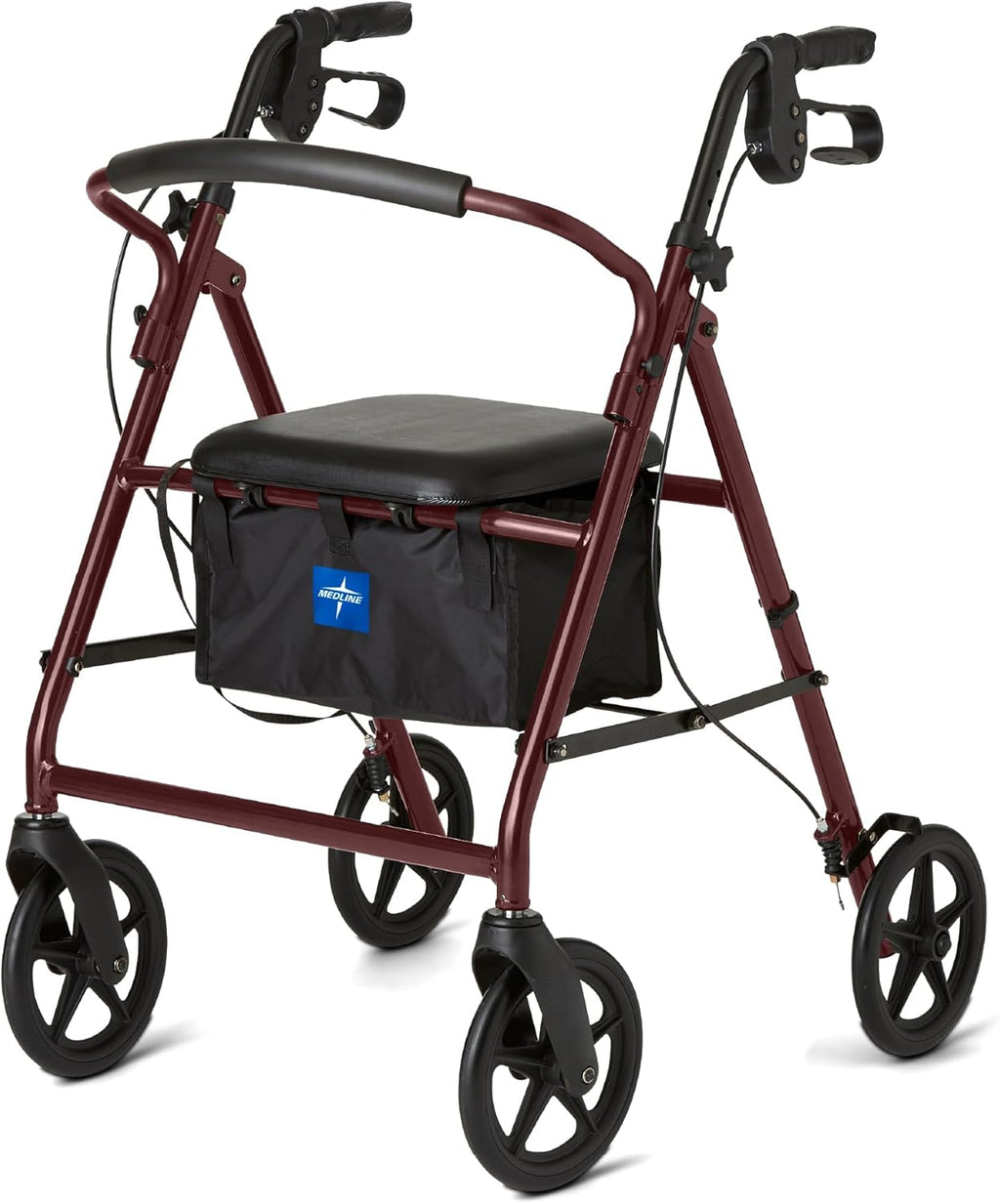 Medline Aluminum Rollator Walker with Seat, Folding Mobility Rolling Walker has 8 inch Wheels, Burgundy