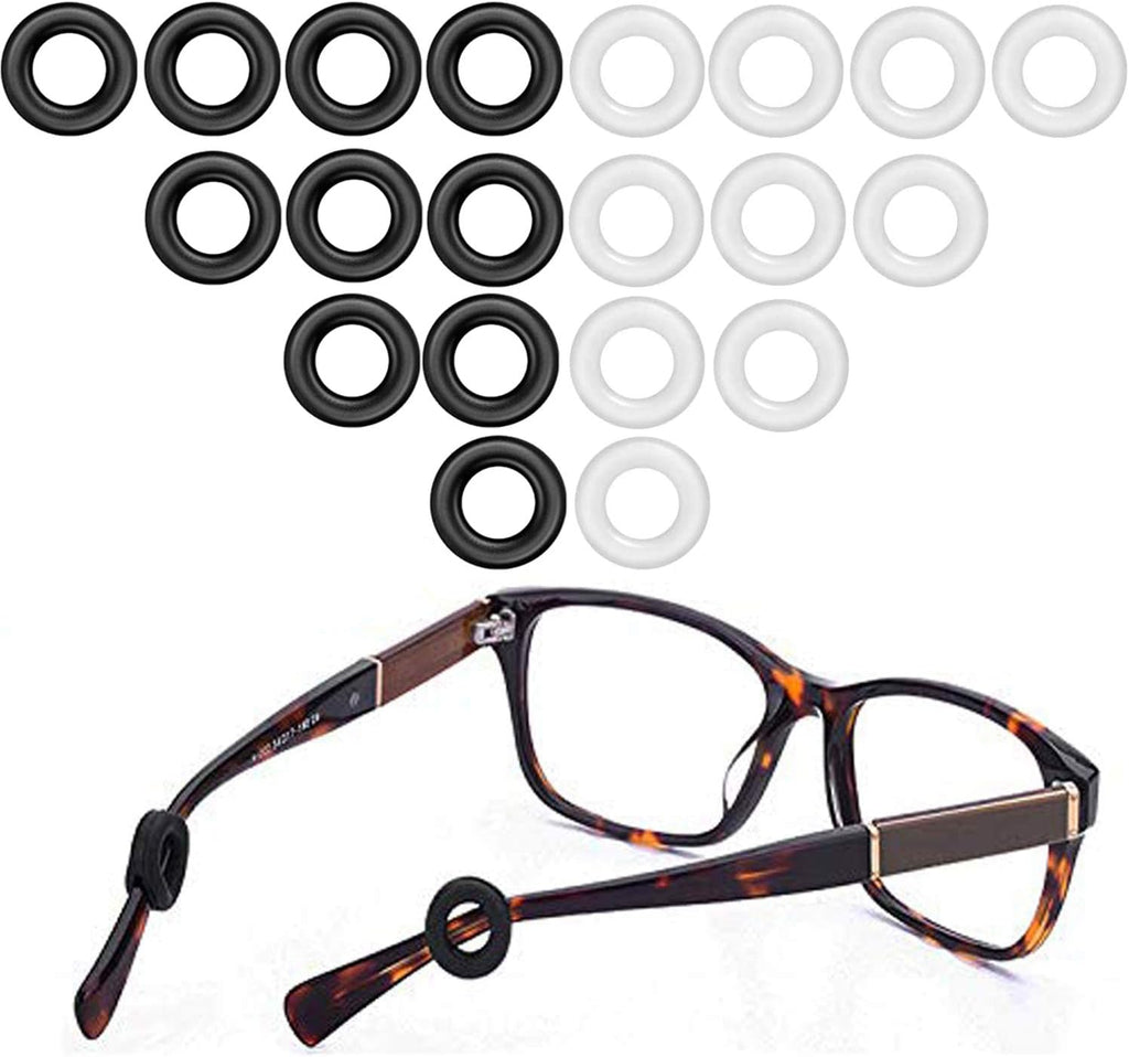 MOLDERP Glasses Ear Grip - Eyeglasses Temple Tip Sleeve Retainer,Anti-Slip Comfort Glasses Retainers For Spectacle Sunglasses Reading Eyewear, 12 Pairs (Black，Clear)